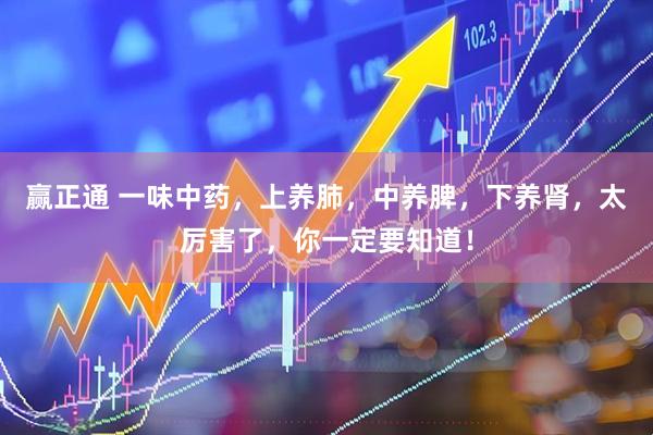 赢正通 一味中药，上养肺，中养脾，下养肾，太厉害了，你一定要知道！